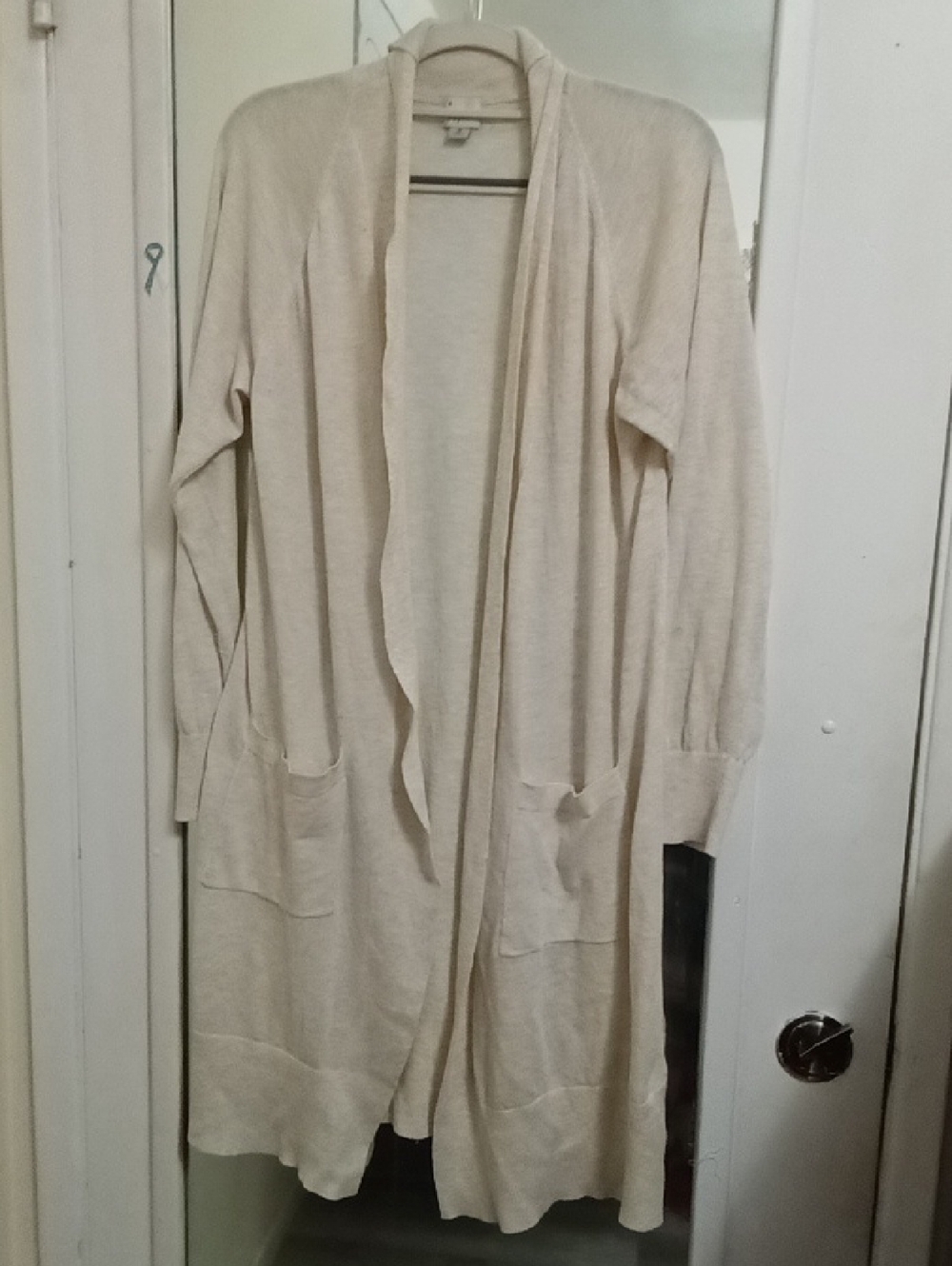 A NEW DAY WOMEN'S Light Cream Open-Front Long Cardigan Sweater